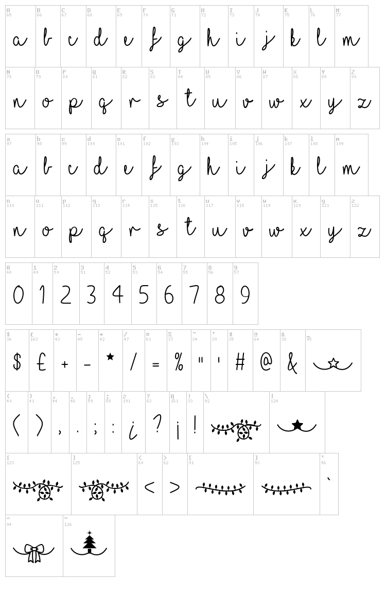 I Love Christmas font map